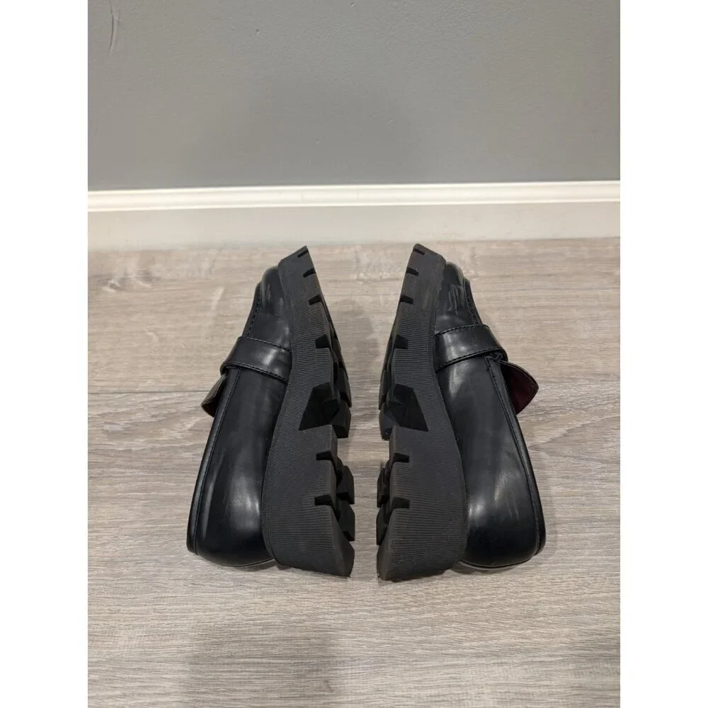 Zara Women's Back Loafers Chunky Platform Metal Buckle Shoes Y2K Slip-ons Sz 38